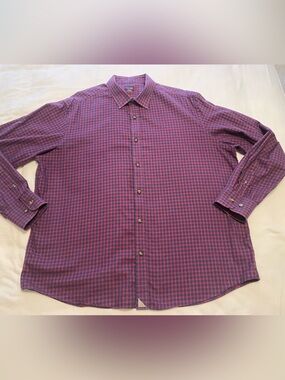 Men's XX-L UNTUCKit Navy and Red Check Button-Up Long Sleeve Shirt 100% Cotton